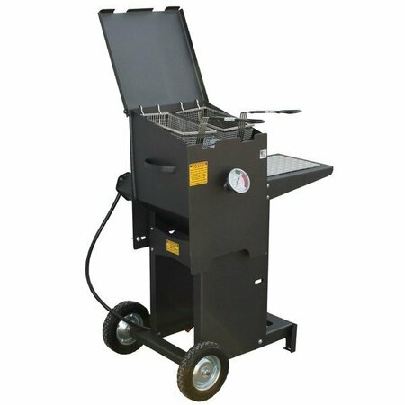 R & V WORKS FF2-R-ST 4 Gallon Liquid Propane Outdoor Cajun Deep Fryer with Stand - 90000 BTU 698FF2RWST